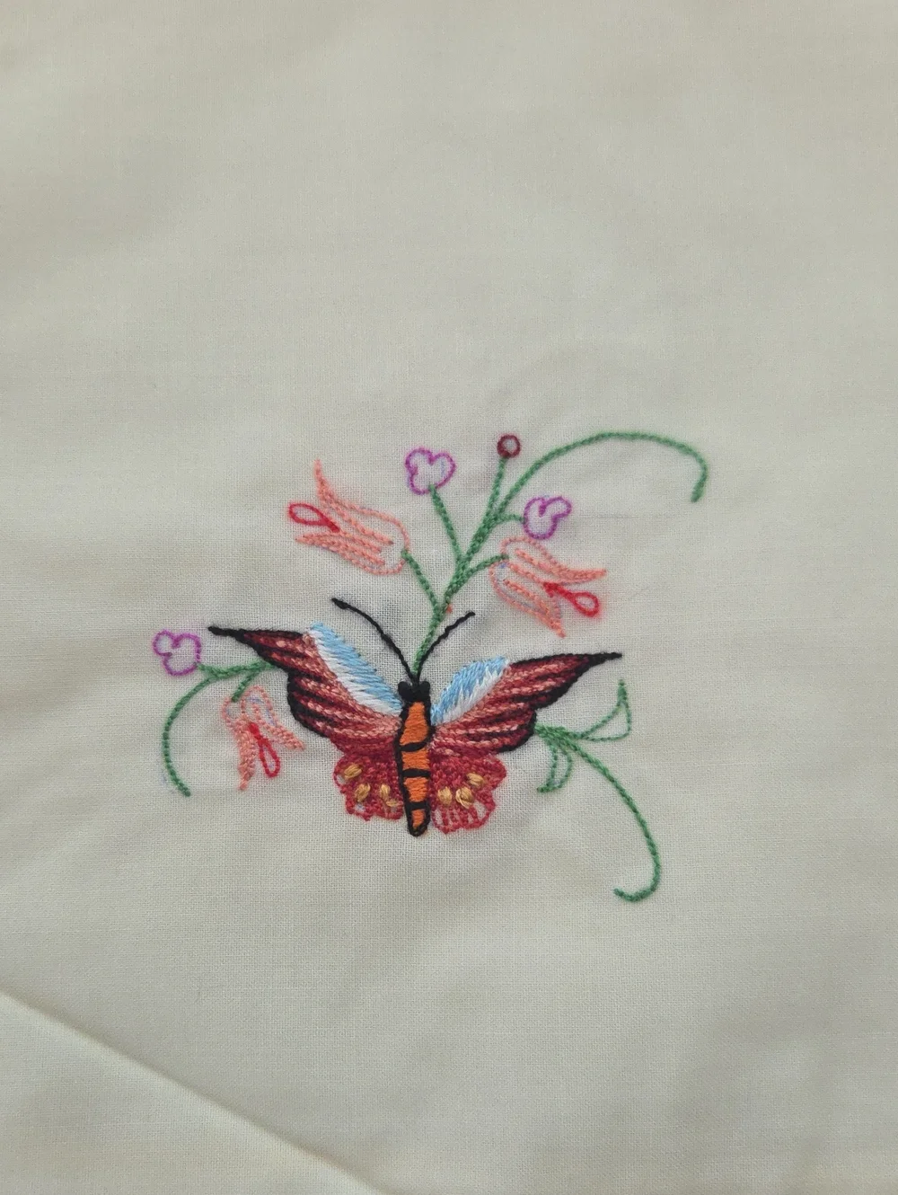 Embroidered Butterfly Cotton Napkin - Cream